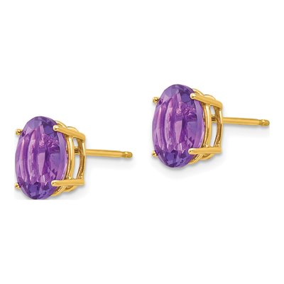 14K Yellow Gold Amethyst Oval Stud Earrings – view 2