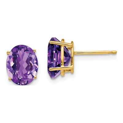 14K Yellow Gold Amethyst Oval Stud Earrings