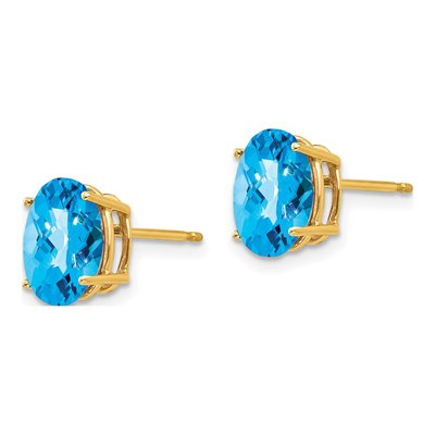 14K Yellow Gold Oval Swiss Blue Topaz Stud Earrings – view 2
