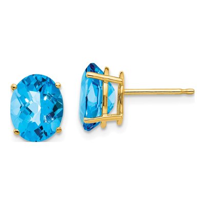 14K Yellow Gold Oval Swiss Blue Topaz Stud Earrings