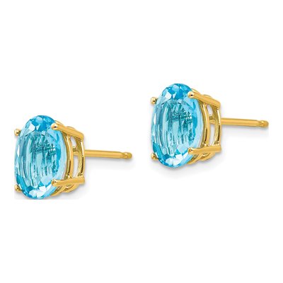 14K Yellow Gold Swiss Blue Topaz Oval Stud Earrings – view 2