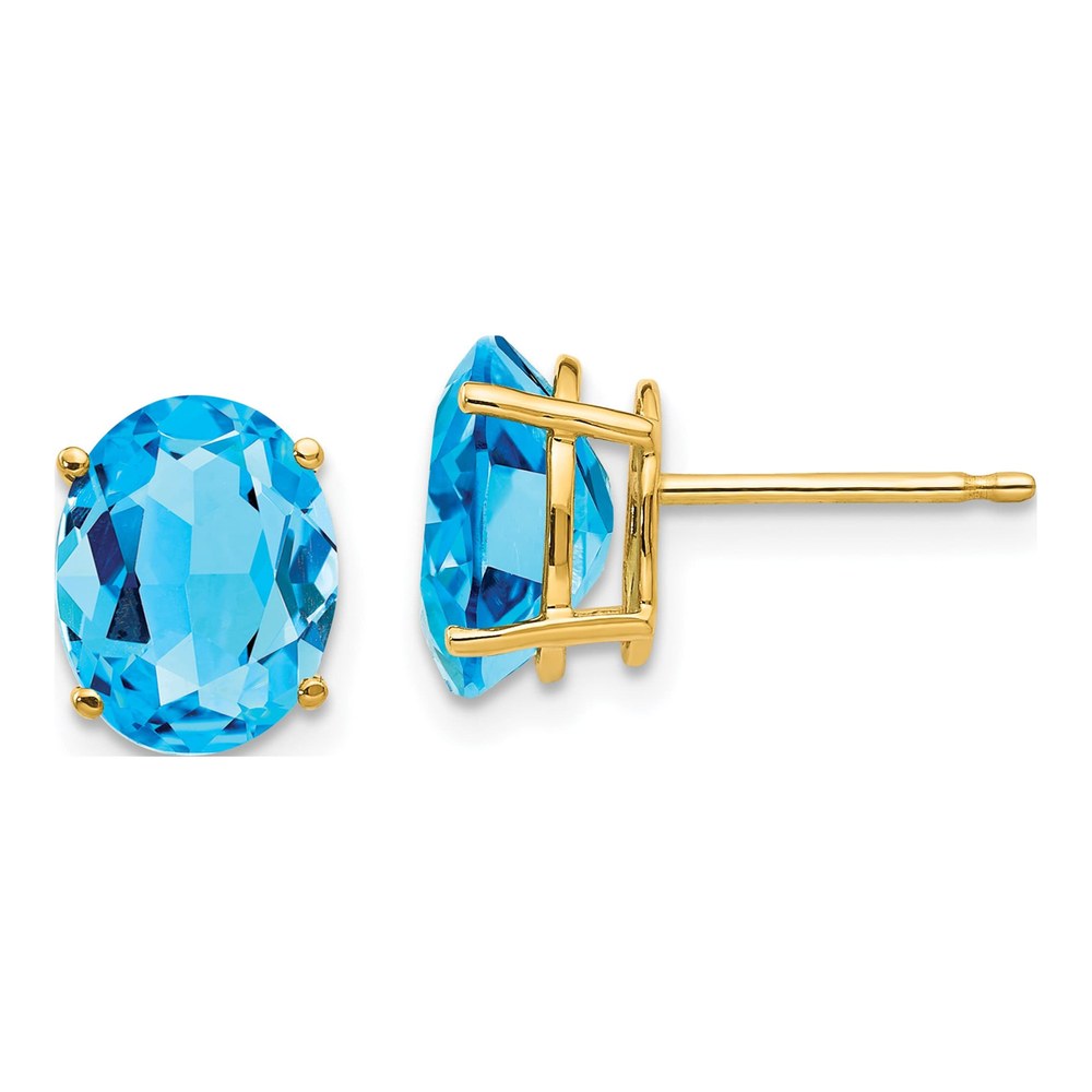 14K Yellow Gold Swiss Blue Topaz Oval Stud Earrings