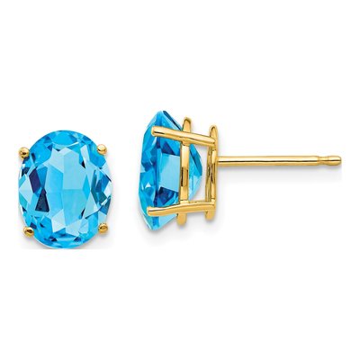 14K Yellow Gold Swiss Blue Topaz Oval Stud Earrings