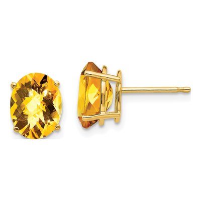 14K Yellow Gold Oval Citrine Stud Earrings