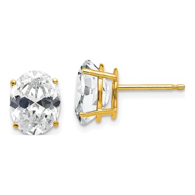 14K Yellow Gold CZ Oval Stud Earrings