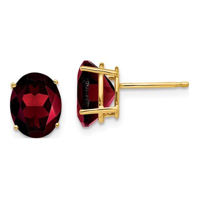 14K Yellow Gold Garnet Oval Stud Earrings