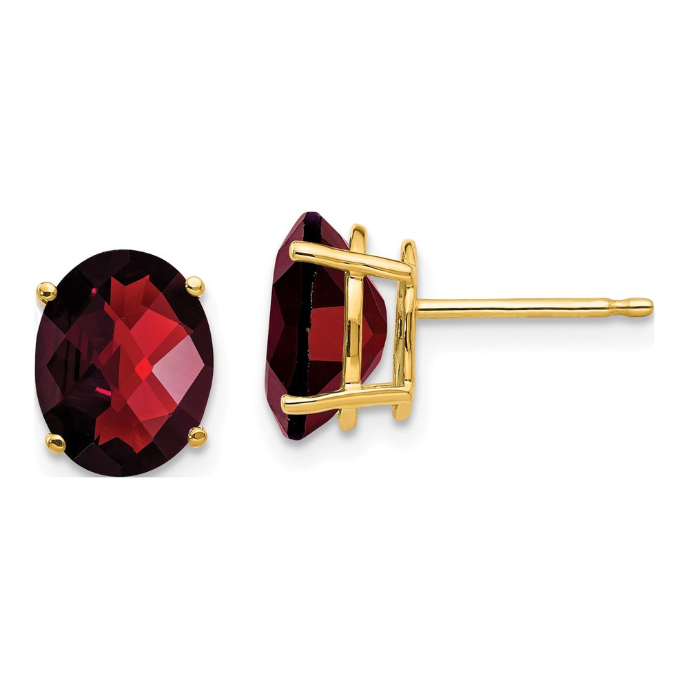 14K Yellow Gold Garnet Oval Stud Earrings