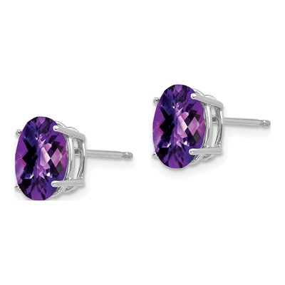 14K White Gold Amethyst Oval Stud Earrings – view 2
