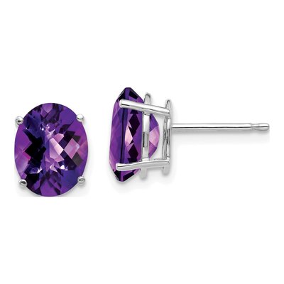 14K White Gold Amethyst Oval Stud Earrings