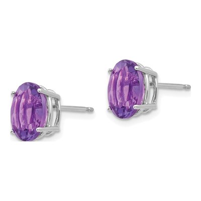 14K White Gold Amethyst Oval Stud Earrings – view 3