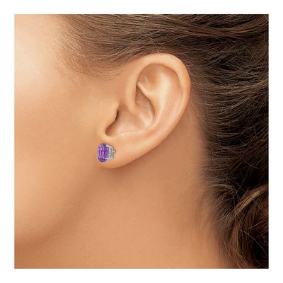 14K White Gold Amethyst Oval Stud Earrings – view 4