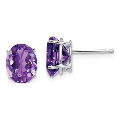 14K White Gold Amethyst Oval Stud Earrings