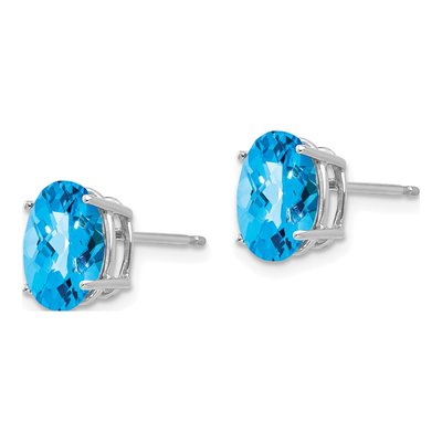 14K White Gold Oval Swiss Blue Topaz Stud Earrings – view 2