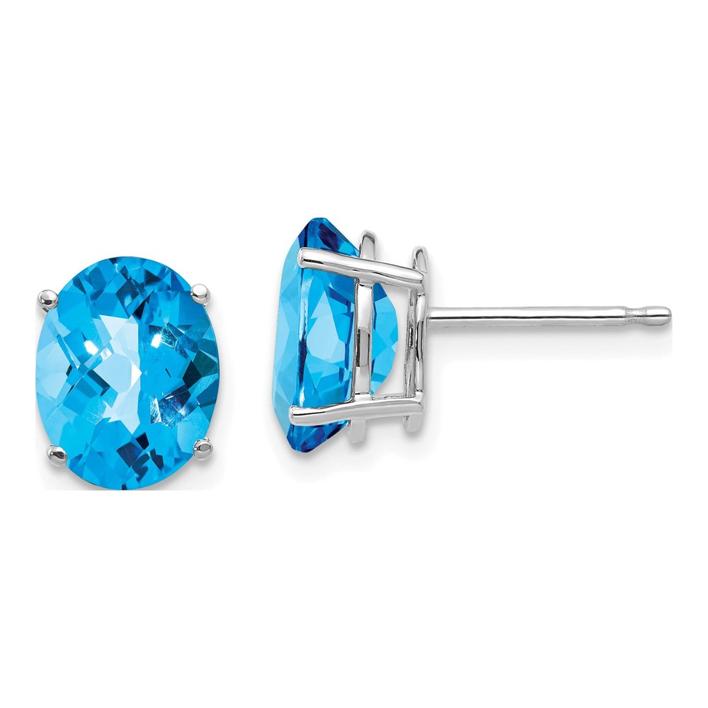 14K White Gold Oval Swiss Blue Topaz Stud Earrings
