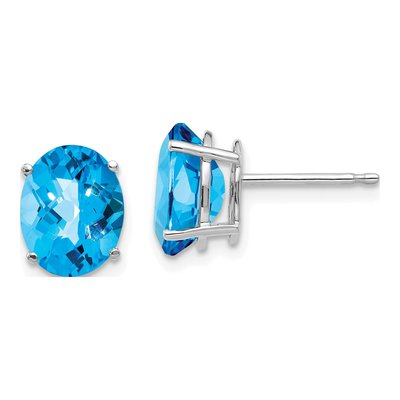 14K White Gold Oval Swiss Blue Topaz Stud Earrings