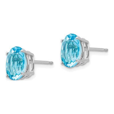 14K White Gold Swiss Blue Topaz Oval Stud Earrings – view 3