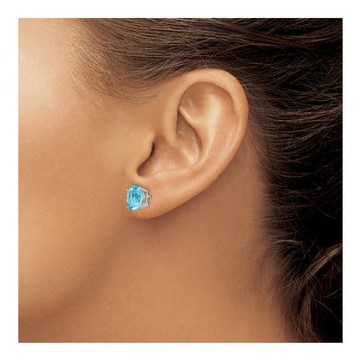 14K White Gold Swiss Blue Topaz Oval Stud Earrings – view 4