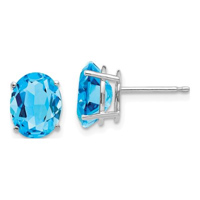 14K White Gold Swiss Blue Topaz Oval Stud Earrings