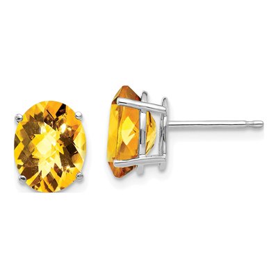 14K White Gold Citrine Oval Stud Earrings