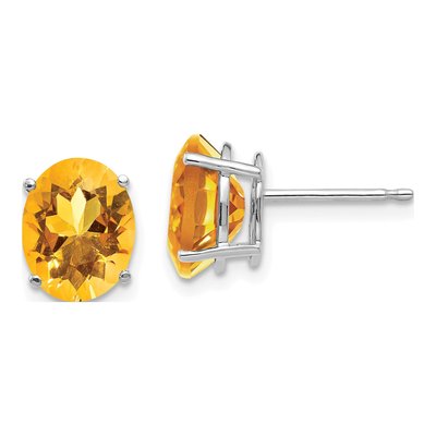 14K White Gold Citrine Oval Stud Earrings