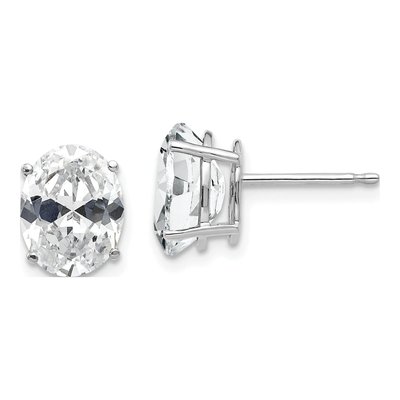 14K White Gold CZ Oval Stud Earrings