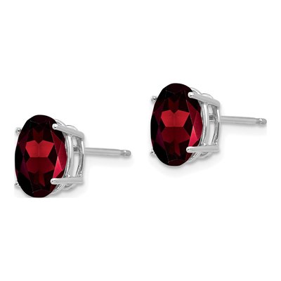 14K White Gold Garnet Oval Stud Earrings – view 2