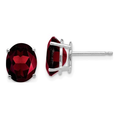 14K White Gold Garnet Oval Stud Earrings