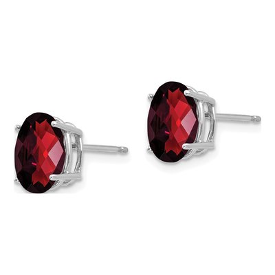 14K White Gold Garnet Oval Stud Earrings – view 2
