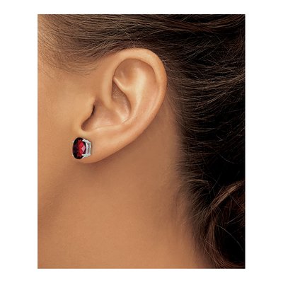 14K White Gold Garnet Oval Stud Earrings – view 3