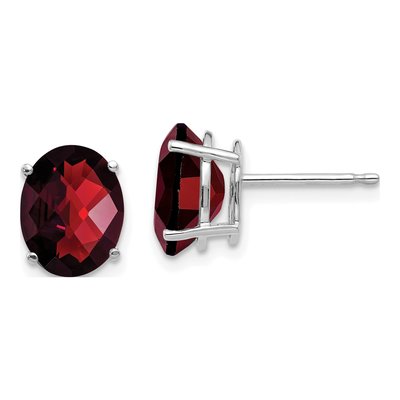 14K White Gold Garnet Oval Stud Earrings