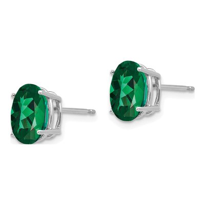 14K White Gold Lab-Created Helenite Oval Stud Earrings – view 2