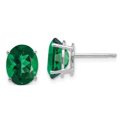 14K White Gold Lab-Created Helenite Oval Stud Earrings
