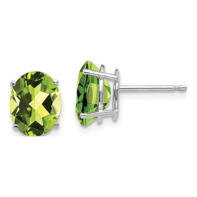 14K White Gold Peridot Oval Stud Earrings