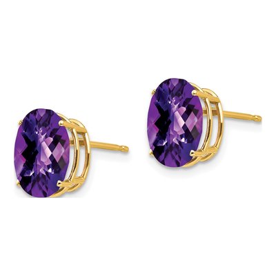 14K Yellow Gold Amethyst Oval Checker Stud Earrings – view 2