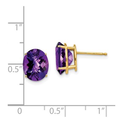 14K Yellow Gold Amethyst Oval Checker Stud Earrings – view 4