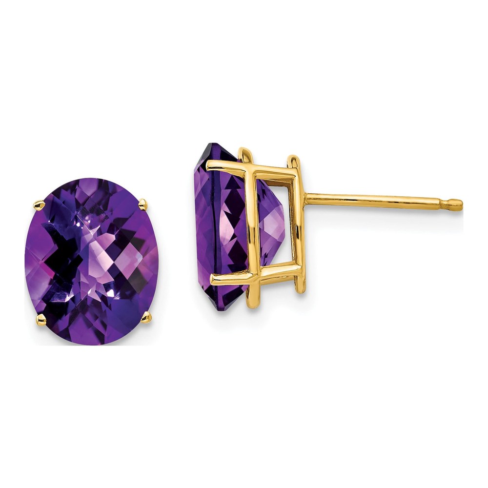 14K 10x8mm Oval 2.25ct Amethyst Checker Earrings
