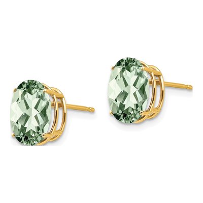 14K Yellow Gold Green Quartz Oval Stud Earrings – view 2