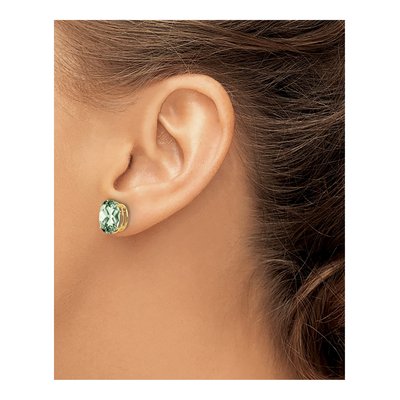 14K Yellow Gold Green Quartz Oval Stud Earrings – view 3