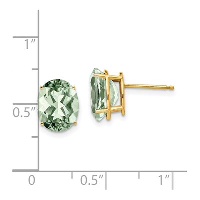 14K Yellow Gold Green Quartz Oval Stud Earrings – view 4