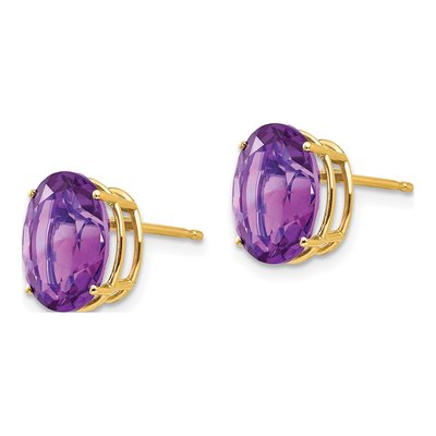 14K Yellow Gold Amethyst Oval Stud Earrings – view 3