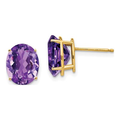 14K Yellow Gold Amethyst Oval Stud Earrings