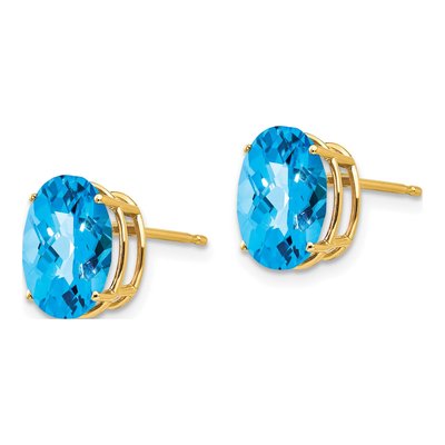 14K Yellow Gold Swiss Blue Topaz Oval Stud Earrings – view 2