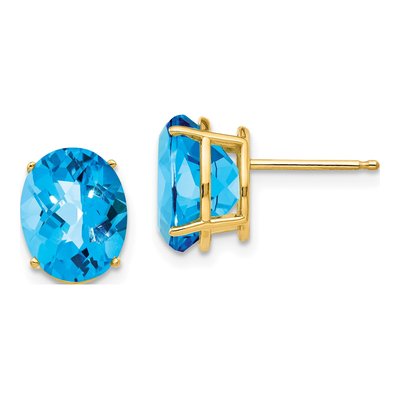 14K Yellow Gold Swiss Blue Topaz Oval Stud Earrings