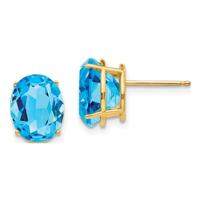 14K Yellow Gold Swiss Blue Topaz Oval Stud Earrings