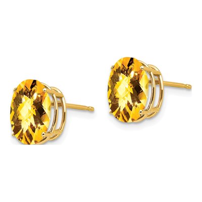14K Yellow Gold Citrine Oval Checkerboard-Cut Stud Earrings – view 2