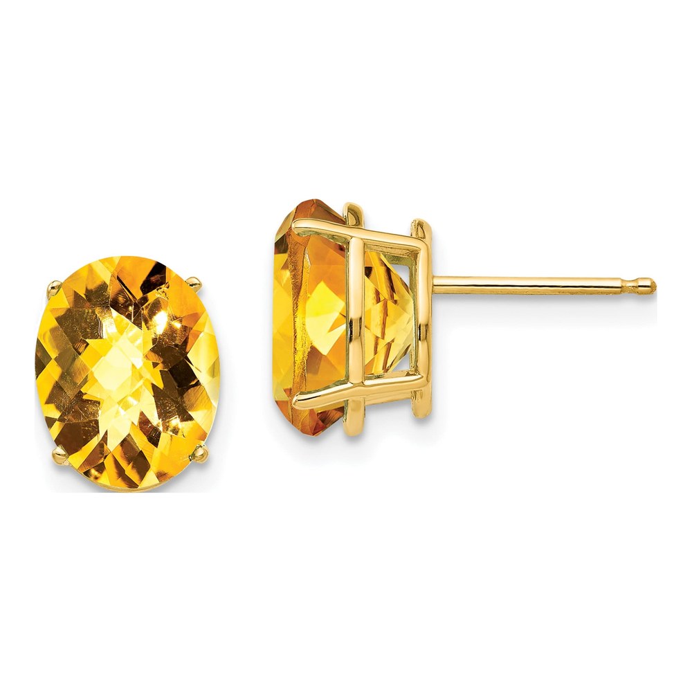 14K Yellow Gold Citrine Oval Checkerboard-Cut Stud Earrings
