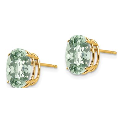 14K Yellow Gold Green Quartz Oval Stud Earrings – view 2