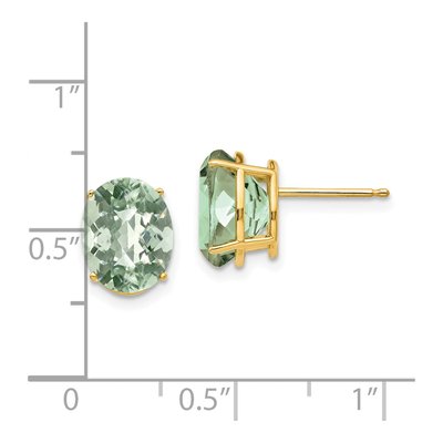 14K Yellow Gold Green Quartz Oval Stud Earrings – view 4