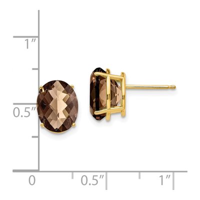 14K Yellow Gold Smoky Quartz Oval Stud Earrings – view 4