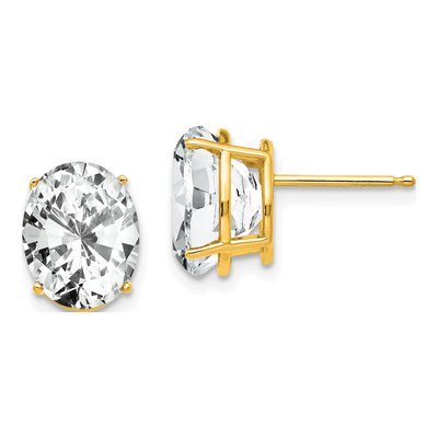 14K Yellow Gold CZ Oval Stud Earrings